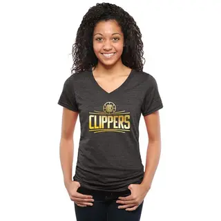 Women's Los Angeles Clippers Gold Collection V-Neck Tri-Blend T-Shirt - Black